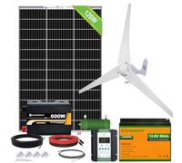 ECO-WORTHY 520W Solar Wind Complete Power System 12V Off-Grid Kit for Home Energy Backup:400W Wind Turbine Generator + 120W Mono Solar Panel + 600W Pure Sine Inverter+ 50Ah Lithium Battery