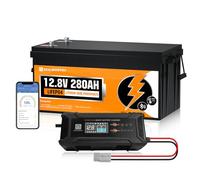 ECO-WORTHY LiFePO4 Bluetooth Lithium Battery 12V 280Ah with Charger 12/24V 20A 12V 280Ah with BMS Low Temperature Protection 200A and Max 15,000 Cycles for Motorhome Caravan Boat