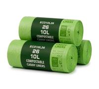 Eco360 Compostable Caddy Liners 10L - 3 Pack Bundle, Plant Based Food Waste Bags, Leak Resistant Kitchen Compost Bin Liners, 240 x 450 x 450mm, Extra Strong, 3 Rolls x 26 Liners (78 Total)