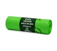 Eco360 Wheelie Bin Liners 240L Compostable Green Extra Strong Leak Resistant Wheelie Bin Bags 1125x1400mm Eco-Friendly Large Refuse Liners 10 on a Roll |1 Roll