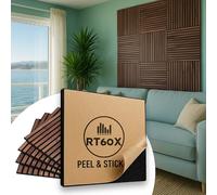 ECOACOUSTICS RT60X Peel & Stick Acoustic Wood Wall Panels, 4 Pack 24"x24"x1 - Self-Adhesive Sound Absorbing Slat Tiles for Studio, Home Office & Apartments, Renter-Friendly Easy Installation