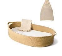 ECOADE Baby Changing Basket - Moses Basket Changing Table Topper and Thick Foam Pad with Removable Cotton Mattress Cover, 100% Cotton Boho Nursery Decor with Storage Bag