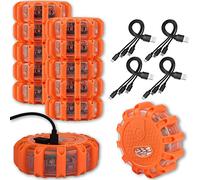 Ecoangel USB Rechargeable LED Road Flares Emergency Lights-Roadside Warning Car Safety Beacon Flashing Disc Flare Kit with Magnetic Base for Vehicles & Boat | 12 Beacon Disc Pack
