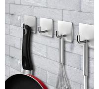 Ecoastal Self Adhesive Hooks for Hanging Kitchen Bathroom Tower Hooks Pot Holder Pan Hanger Coat Hanger 304 Stainless Steel Heavy Duty 11 lb 5KG Waterproof Wall Door Hooks 4 Pack