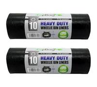 Ecobag 10 Eco Friendly Wheelie Bin Liners Heavy Duty Leak &Tear Resistant Recycling Bags Super Strong For Garden, Kitchen, House, Office & Caterers Black 240L X2