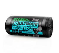 Ecobag 10 Pack Black Drawstring Heavy Duty Bin Liner Refuse Sacks, 80L