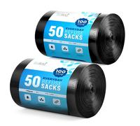 EcoBag - 100 Pack Everyday Refuse Sacks - Recyclable Bin Bags, Leak Resistant, Eco-Friendly, Durable Waste Disposal Bags for Kitchen, Office Waste & Light Rubbish, 30 Micron (Μm) /100l