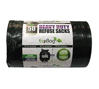 EcoBag- 100 Pack Extra Strong Heavy Duty Refuse Sacks - 100L - 33 Microns - Recyclable Bin Bags, Leak Resistant, Eco-Friendly, Durable Waste Disposal Bags for Household & Commercial Use (736×990mm)