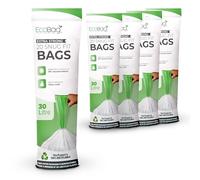 EcoBag - 100 Pack White Kitchen Drawstring Bin Liner - 30L - 25 Microns - Heavy Duty, Extra Strong, Brabantia Compatible, Eco-Friendly, Tear Resistant, Clear Recycling Bags (465 x 750mm)