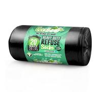 Ecobag 20 Pack Extra Strong Heavy Duty Refuse Sacks 736 X 990 mm 100L, 35 Micron Recyclable, Leak Resistant, Black