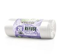 EcoBag 20 Pack Heavy Duty Refuse Sacks 736 x 935mm, 100L Recyclable, Leak Resistant & Durable, Clear
