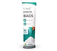 EcoBag - 20 Pack White Kitchen Drawstring Bin Liner - 20L - 24 Microns - Heavy Duty, Extra Strong, Brabantia Compatible, Eco-Friendly, Tear Resistant, Clear Recycling Bags (420 x 760mm)