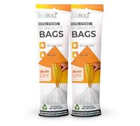 EcoBag - 20 Pack White Kitchen Drawstring Bin Liner - 50-60L - 28 Microns - Heavy Duty, Extra Strong, Brabantia Compatible, Eco-Friendly, Tear Resistant, Clear Recycling Bags (620 x 810mm)