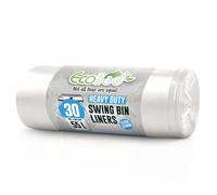EcoBag 30 - Pack Heavy Duty White Bin Liners - 55L - 15 Microns - Extra Strong, Leak-Proof, Tear-Resistant Bags for Swing Bins, Kitchen, Home & Office (580x880mm)