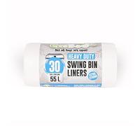EcoBag 30 - Pack Heavy Duty White Bin Liners - 55L - 15 Microns - Extra Strong, Leak-Proof, Tear-Resistant Bags for Swing Bins, Kitchen, Home & Office (580x880mm)