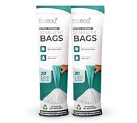 EcoBag - 40 Pack White Kitchen Drawstring Bin Liner - 20L - 24 Microns - Heavy Duty, Extra Strong, Eco-Friendly, Tear Resistant, Clear Recycling Bags (420 x 760mm)