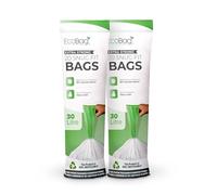 EcoBag - 40 Pack White Kitchen Drawstring Bin Liner - 30L - 25 Microns - Heavy Duty, Extra Strong, Brabantia Compatible, Eco-Friendly, Tear Resistant, Clear Recycling Bags (465 x 750mm)