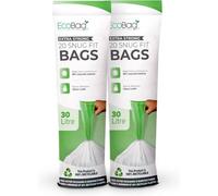Ecobag 40 Pack White Kitchen Drawstring Bin Liner 465 X 750mm 30L 25 Microns Heavy Duty, Extra Strong, Brabantia