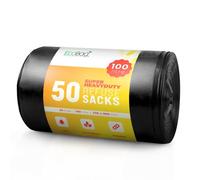 Ecobag 50 Pack Extra Strong 35 Microns 100L Refuse Sacks 736 X 990 mm, Leak Resistant, Black