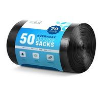 EcoBag- 50 Pack Extra Strong Heavy Duty Refuse Sacks - 70L - 30 Microns - Recyclable Bin Bags, Leak Resistant, Eco-Friendly, Durable Waste Disposal Bags for Household & Commercial Use (850mmx725mm)