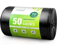 EcoBag - 50 Pack Extra Strong Heavy Duty Refuse Sacks - 70L - 33 Microns - Recyclable Bin Bags, Leak Resistant, Eco-Friendly, Durable Waste Disposal Bags for Household & Commercial Use (736x990mm)