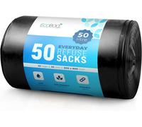 Ecobag 50 Pack Extra Strong Refuse Sacks 600 X 800 mm 50L, 30 Microns Leak Resistant, Black
