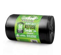 EcoBag - 50 Pack Heavy Duty Bin Bags - 50L - 35 Microns - Recyclable Black Bin Bag with Leak Resistant Seal, Sustainable Refuse Sack, Eco-Friendly Rubbish Bag for Home, Office & Kitchen (600x800 mm)