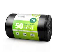 EcoBag - 50 Pack Heavy Duty Refuse Sacks - 70L - 33 Microns - Recyclable Bin Bags, Leak Resistant, Eco-Friendly, Durable Waste Disposal Bags for Household & Commercial Use - Extra Strong