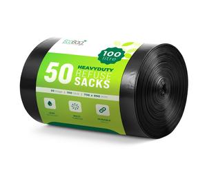 EcoBag 50 Pack Strong Heavy Duty Refuse Sacks Recyclable Bin Bags, Leak Res...
