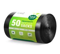 EcoBag - 50 Pack Strong Heavy Duty Refuse Sacks - Recyclable Bin Bags, Leak Resistant, Eco-Friendly, Durable Waste Disposal Bags For Large Kitchen Bins, Pedal Bins, Household, 33 Micron (Μm) /100l