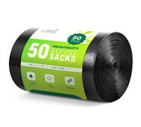 EcoBag - 50 Pack Strong Heavy Duty Refuse Sacks - Recyclable Bin Bags, Leak Resistant, Eco-Friendly, Durable Waste Disposal Bags For Large Kitchen Bins, Pedal Bins, Household, 33 Micron (Μm) /50l