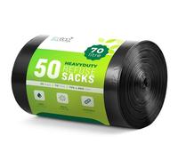 EcoBag - 50 Pack Strong Heavy Duty Refuse Sacks - Recyclable Bin Bags, Leak Resistant, Eco-Friendly, Durable Waste Disposal Bags For Large Kitchen Bins, Pedal Bins, Household, 33 Micron (Μm) /70l