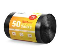 EcoBag - 50 Pack Super Strong Heavy Duty Refuse Sacks - Recyclable Bags, Leak Resistant, Durable Waste Disposal Bags For Wheelie Bins, Large Household Bins, Garden&Bulky Waste, 35 Micron (Μm)/70l