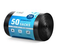 Ecobag Black Heavy Duty Refuse Sacks 725X650mm 70L, 30 Microns Recyclable, Leak Resistant, Eco-Friendly, 50 Pack