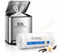 EcoBag Kitchen Pedal Bin Liners, 98% Recycled, Vanilla Scent, 50L, 30 Pack | drawstring pedal closure, embossed, 16 micron, 100% recyclable, odor-neutralizing, 580x820mm, large kitchen bins