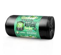 ECOBAG NOT ALL BAGS ARE EQUAL 20 Pack Extra Strong Heavy Duty Refuse Sacks - 100L / 35 Microns in Black ECOBAG NOT ALL BAGS ARE EQUAL Black