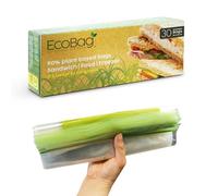 Ecobag- 30 Pack Reusable Freezer/Sandwich Bags - 2.5 Litre Size, 35 Microns - Eco-Friendly Sugarcane Plastic - Recyclable & Reusable- 200x250mm