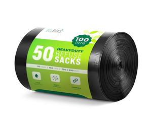EcoBag Refuse Sacks, Recyclable & Leak Resistant, 100L Strong (33µm) | 50 pack, 98% recycled plastic, 736 x 990mm, leak-resistant & eco-friendly, for large kitchen & pedal bins