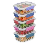 ECOBERI Glass Storage Containers with Lids, 5 Piece Set, 4.5 Cup, Meal Prep, Food Storage, Airtight, Leak-Proof, Safe for Microwave, Freezer, Oven, and Dishwasher, Multi