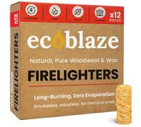 Ecoblaze 12 Natural Firelighters - Fire Lighters for Wood & Log Burners - Wood Wool Fire starters for Braai & Pizza Oven Firestarters - Safe, Clean & Odourless Wax Coated Instant Firestarters
