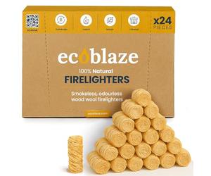 Ecoblaze Natural 24 Firelighters - Fire Lighters for BBQ, Pizza Oven, Fire Pits - Wood Wool Fire Starters - Perfect for Garden Life & Camping, Safe, Clean Wax Coated Instant Firestarter