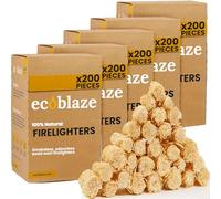 Ecoblaze Natural 5 x 200 Firelighters- Fire Lighters for BBQ, Pizza Oven, Fire Pits - Wood Wool Fire Starters - Perfect for Garden Life & Camping, Safe, Clean Wax Coated Instant Firestarter