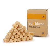 Ecoblaze Natural 50 Firelighters - Fire Lighters for BBQ, Pizza Oven, Fire Pits - Wood Wool Fire Starters - Perfect for Garden Life & Camping, Safe, Clean Wax Coated Instant Firestarter