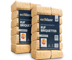Ecoblaze RUF Fire Blocks | Pack of 24 | Briquettes | Heat Logs | Heat Blocks | Clean, Compressed Organic Hardwood Chips and Shavings | Easy to Use |