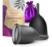 EcoBlossom Menstrual Cup Kit - Tampon, Pad, and Disc Alternative Product - Wear for 12 Hours - Reusable Period Cup/Copa Designed with Soft Flexible Medical-Grade Silicone (Small & Large)