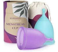 EcoBlossom Reusable Menstrual Cup Multipack - The Most Reliable Medical Grade Silicone Period Cups - Comfortably Use for 12 Hours. Set of 1 Large, Pink Cup and 1 Large Blue Cup.