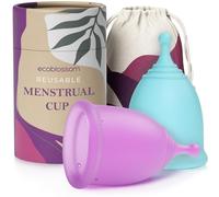 EcoBlossom Reusable Menstrual Cup Multipack - The Most Reliable Medical Grade Silicone Period Cups - Comfortably Use for 12 Hours. Set of 2 Black Cups (Small & Large)