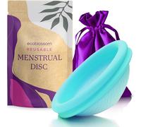 Ecoblossom Reusable Menstrual Disc - Large Menstrual Cup - Soft Period Disc for Women Designed with Flexible, Medical-Grade Silicone Period Cup (Large, Cyan)