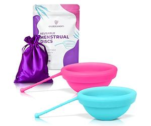 Ecoblossom Reusable Menstrual Disc - Menstrual Cup - Soft Period Disc for Women Designed with Flexible, Medical-Grade Silicone Period Cup (Pack of 2, Rose & Teal)