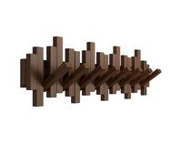 EcobooLife Wooden Piano Coat Rack Wall Mounted, Coat Hooks Hanger Wall Mount with 8 Hooks, Flip-Down Natural Coat Rack for Hanging Keys/Bags, Space Saving Home Hangers, Walnut